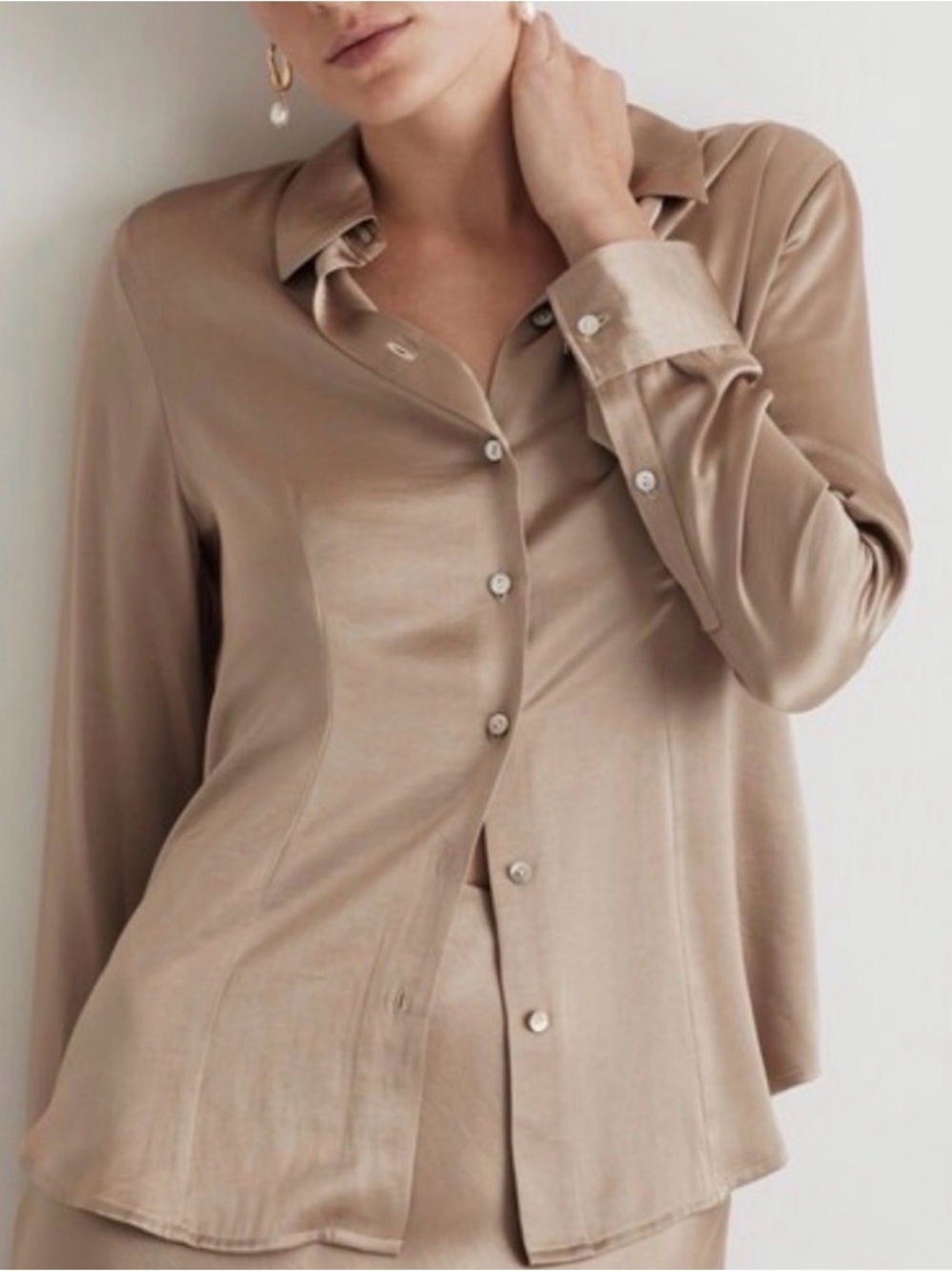 Madewell Enzo Satin Button-Up Blouse Bronze Gold Women’s Size 14 Quiet Luxury